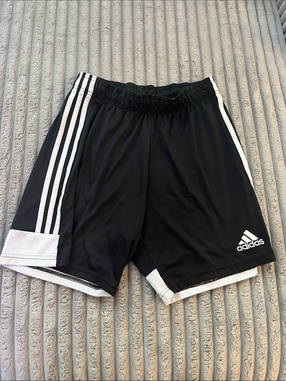 adidas Men’s Black and Silver Athletic Shorts